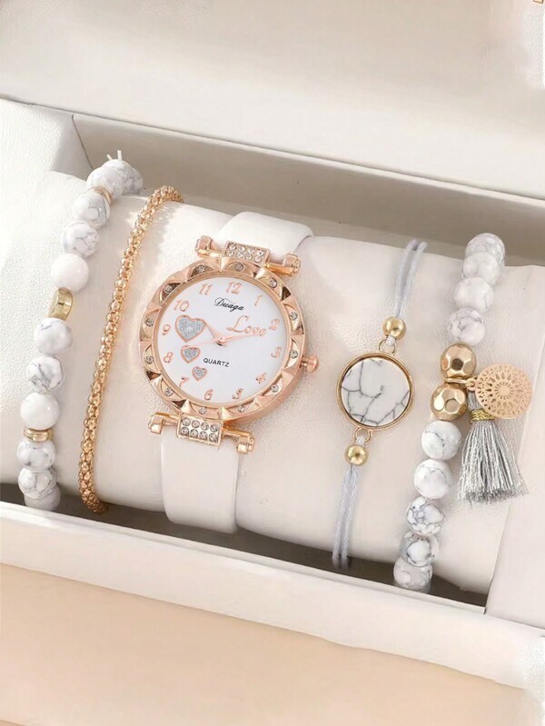 1 pièce Montre minimaliste à la mode avec diamants et ensemble de 4 bracelets
