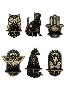 1 件木制动物形状家居装饰壁挂式架子，可爱设计，储物架，家居装饰，房间装饰，墙壁装饰 - 黑金 - 查看 2