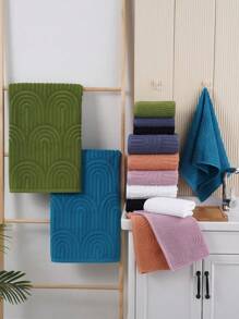 QIBHI 2pcs Jacquard Solid Color Bath Towel Set - Soft & Absorbent Hand Towel(40*75cm/15.74*29.52in) And Bath Towel(70*140cm/27.55*55.11in) For Bathroom Use - Black - View 4