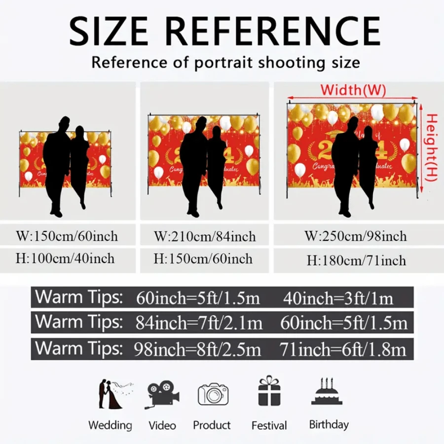 1Pc, Graduation Season Decorative Background 2024 Congratulatory Graduation Banner Graduation Photography Background Banner Graduation Party Background Banner Red Gold - Multicolor - View 2