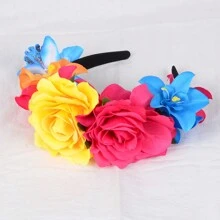 1 pieza Diadema grande con flores de estilo mexicano, accesorio para fotos de vacaciones, aro de pelo con rosas, guirnalda, tocado, accesorios de pelo lindos para mujeres, Día de San Valentín, diadema, aro de pelo