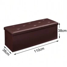 38cm/76cm/110cm Folding Storage Ottoman Bench Faux Leather Footrest Chest With Divider Tufted Design - Brown - View 5