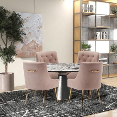 SEYNAR Modern Dining Chairs Set Of 4, Velvet Upholstered Accent Chair Tufted Back Armless Chair With Back Pull