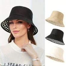 1pc Double-Sided Bucket Hat For Women, Checkerboard Casual Sun Hat Foldable For Outdoor/Vacation, Summer - A - View 10