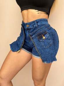 Falda Short con cierre denim cómoda ziper fresca - Multicolor - Ver 3