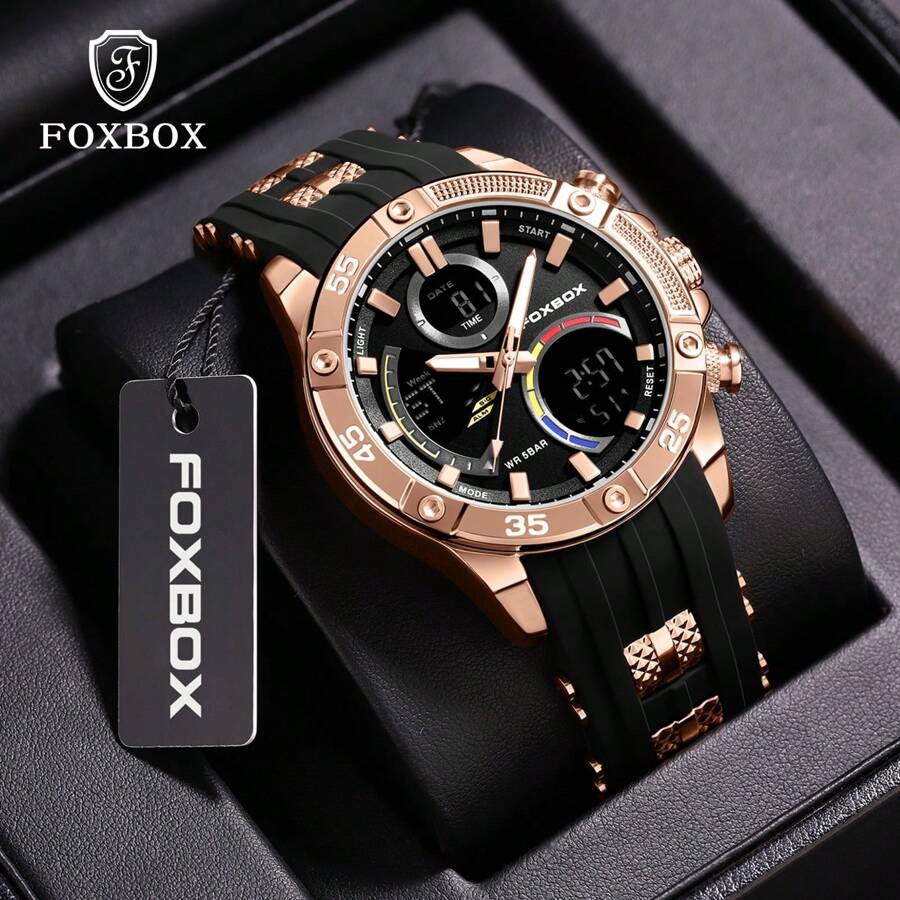 Foxbox New Kids Watch 50M Waterproof Clock Display LED Dual Display Watch Quartz Military Sports Kids Watch - Gold - View 1