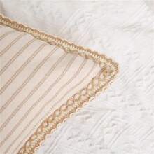 1pc Striped Linen Edged Cushion Cover Decorative Pillowcase For Home Sofa - Khaki - View 5