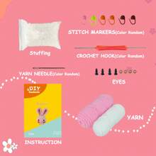 2 Piezas/set Kit De Material De Crochet Amigurumi Para Muñeco De Felpa De Conejo Diy, Incluye Juego Completo De Materiales, Tutorial De Video Paso A Paso En Inglés, Instrucciones En Inglés, Gancho De Crochet, Alfileres Marcadores, Aguja De Coser, Etc. (colores Aleatorios Para Accesorios De Herramientas) - Multicolor - Ver 4