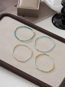 4入組設計時尚的手工珠鏈彈性腳鍊,適用於女性海灘度假用的腳飾 - 彩色 - 查看 4