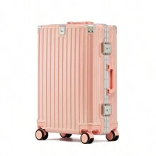 Stylish Aluminum Frame Luggage Suitcase, Thick , High Capacity, Password Lock, Travel Trolley Bag For School School Accessories School Stuff - Baby Pink - View 1