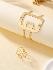 1pc Fashionable Geometric Bangle & 1pc Fashionable Geometric Ring - Yellow Gold - View 3