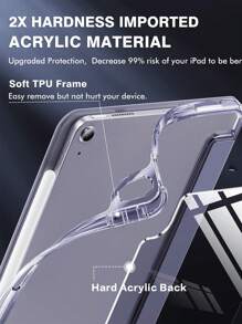 镜面苹果三折折叠防摔 iPad 平板电脑保护套 兼容 iPad 带透明高透明度亚克力连接笔槽笔架-薰衣草紫 - 薰衣草紫 - 查看 7