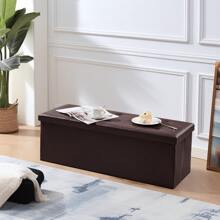 38cm/76cm/110cm Folding Storage Ottoman Bench Faux Leather Footrest Chest With Divider Tufted Design - Brown - View 1