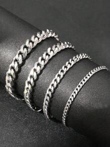 Aomogo Solid Stainless Steel Thick Chain Bracelet Set, Unisex Chain Bracelet - Gold - View 2