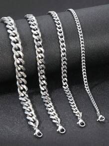 Aomogo Solid Stainless Steel Thick Chain Bracelet Set, Unisex Chain Bracelet - Gold - View 3