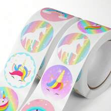 500pcs/Roll Colorful Unicorn Round Shape DIY Creative Toy Graffiti Stickers, Cartoon Hand-Painted Fun Stickers For Scrapbooking, Planner, Envelope, Card Decoration School Supplies - Multicolor - View 3