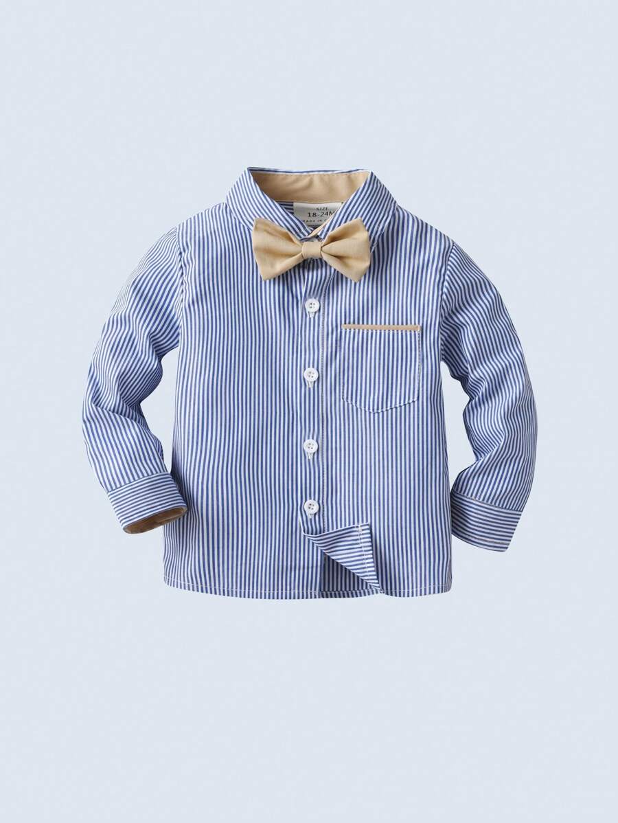 Young Boy Casual Gentleman Striped Long Sleeve Shirt