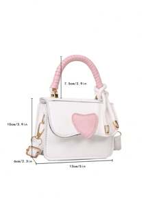 1 Pieza Bolsa Mini En Forma De Corazón Para Niñas, Estilo De Cubierta, Bolsa Cruzada De Pu Contrastante, Para Uso Diario - Blanco - Ver 4
