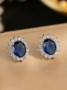 1 Pair Elegant Exquisite Marquise Blue Cubic  Decor Stud Earrings For Women Wedding Dresses Dating Gift - Blue - View 8