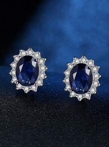 1 Pair Elegant Exquisite Marquise Blue Cubic  Decor Stud Earrings For Women Wedding Dresses Dating Gift - Blue - View 7