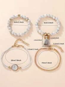 1pc Minimalist Fashionable Diamond-Studded Leather Watch With 4 Bracelets Set