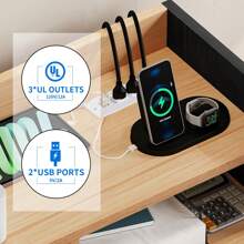 2-Drawer Rolling File Cabinet, Mobile Storage Organizer, Light-Duty Office Filing Cabinet With Charging Station, Printer Stand, Letter-Size File Holder, Assembly Required, Home Office Furniture - 黑色 - 查看 4