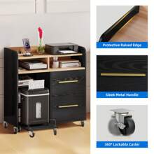 2-Drawer Rolling File Cabinet, Mobile Storage Organizer, Light-Duty Office Filing Cabinet With Charging Station, Printer Stand, Letter-Size File Holder, Assembly Required, Home Office Furniture - 黑色 - 查看 5