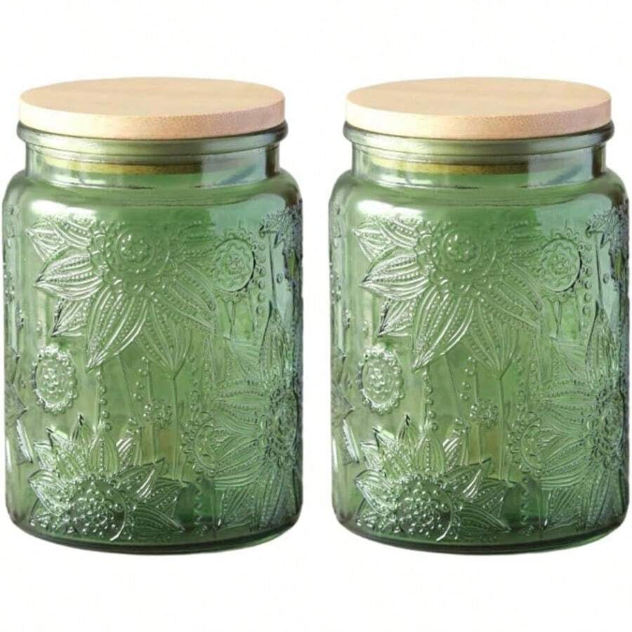 23.7 FL OZ Blue Glass Jars, 2 Pack Vintage Glass Kitchen Storage Counter Jar, Candy Jars With Lids, Blue Mason Jars Hold Coffee Beans, Tea, Cookie, Sugar, Bath Salts & More - 綠色 - 查看 1