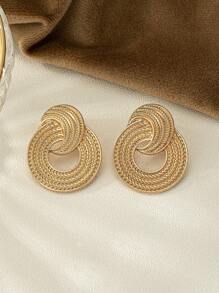 1對歐美風格金色幾何設計,時尚精緻,線條紋路扭曲,復古高端耳飾