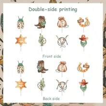 24 piezas de decoraciones para cupcakes con temática de vaquero, toppers de cupcakes con tema de vaquero y vaquera del oeste, palitos con sombrero y bota rústicos para decoración de cupcakes, suministros para fiestas de cumpleaños - Multicolor - Ver 6