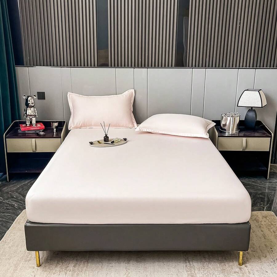 3pcs Solid Color Imitated Silk Bed Sheet And Pillowcase Set (1 Sheet