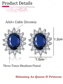 1 Pair Elegant Exquisite Marquise Blue Cubic  Decor Stud Earrings For Women Wedding Dresses Dating Gift - Blue - View 4