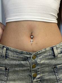 Charm Cross Pendant Piercing Navel Ring Sexy Ladies Party Music Festival Body Jewelry - Silver - View 1