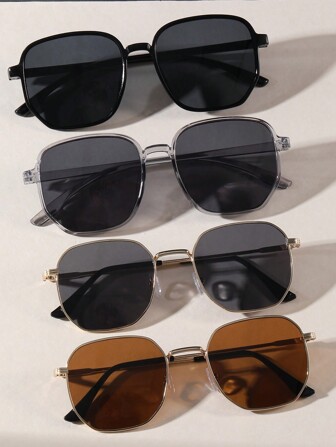 4개 사각형 및 원형 PC 금속 야외 패션 선글라스, 데일리 사용에 패셔너블하며 비치 액세서리용 선글라스 그늘이 스트리트 스타일에 어울리고 스웨터 재킷, 스웨트셔츠, 후드, 가죽 바지, 카고 팬츠 등 여름 해변 휴가, 야외, 여행에 적합합니다