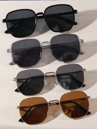 4pcs Square & Round PC Metal Outdoor Fashion Glasses, Fashionable For Daily Use Beach Accessories Glasses Shades Looks Street Style And Suit For Sweater Jacket Sweatshirt Hoodie Leather Pants And Cargo Pants For Summer Beach Vacation,Outdoor,Travel