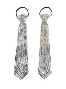 Gravata masculina com strass e glitter, ótima para casamentos, festas, fantasias e gravatas com lantejoulas e glitter (cor prata/AB/vermelho/azul)