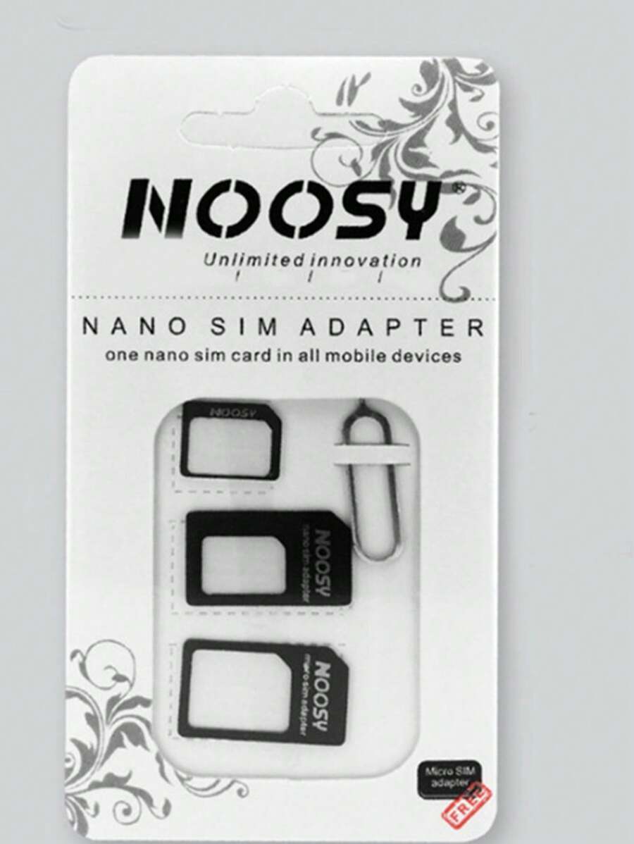 1pc Four-In-One Sim Card Adapter Kit With Sim Card Reducing Three-Piece Set And Phone Eject Pin: Micro-Sim To Full Sim Adapter; Nano-Sim To Full Sim Adapter; Nano-Sim To Micro-Sim Adapter - Black - View 1