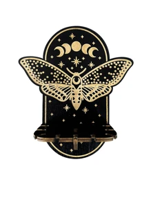 1 件木制动物形状家居装饰壁挂式架子，可爱设计，储物架，家居装饰，房间装饰，墙壁装饰 - 黑金 - 查看 8