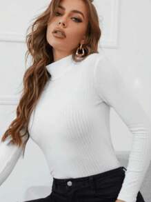 WOMEN'S LONG SLEEVE HIGH NECK SIMPLE BLOUSE - White - View 1