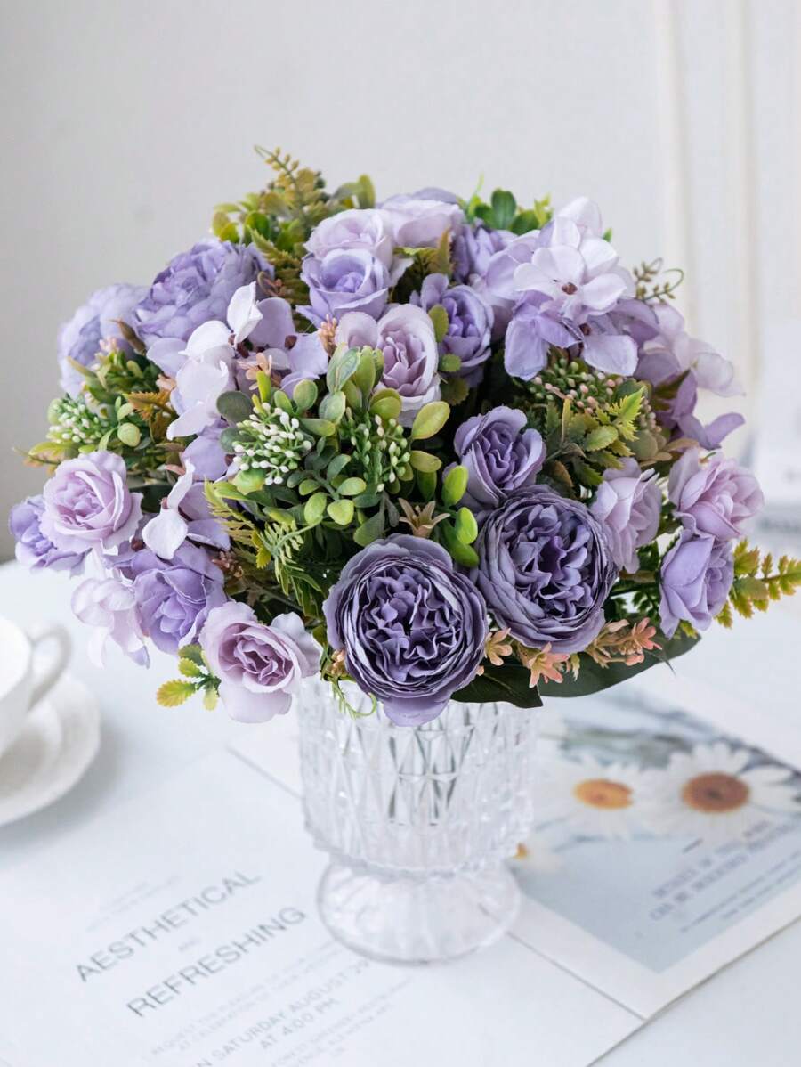 1 束/3 束人造牡丹混合花适用于婚礼装饰、新娘花束、教室装饰、家居花瓶、花园、派对、生日活动、情人节、礼物 - 淡紫色 - 查看 1