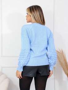 Women Knit Tops - 淺藍色 - 查看 4