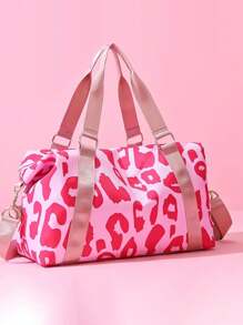 豹紋雙柄旅行袋-運動、健身和旅遊的理想之選，具有濕/乾分隔功能 - 粉色 - 查看 1