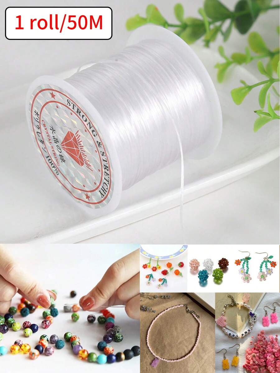 1 Roll/50 Meter(Wire Diameter: 0.8mm)Elastic String Stretchy Bracelet String Crystal String Bead Cord For Bracelet Necklace Beading Jewelry Making - White - View 1