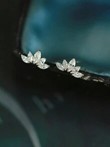 BALMORA 1 Pair Of Minimalist Exquisite S925 Sterling Silver Flower Cubic Zirconia Earring Wing Earrings For Women Mother's Day Gift Valentines