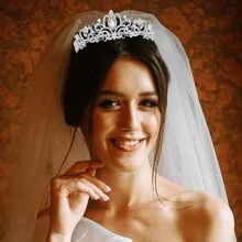 2件套蕾丝新娘头纱，女士婚纱头纱和头饰，白色新娘头纱，女士头饰和皇冠 - 銀色 - 查看 2