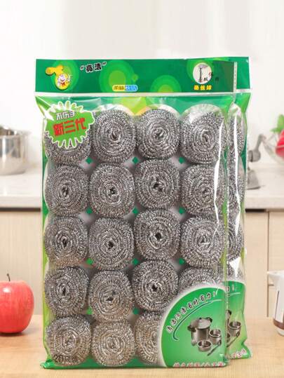 Stainless Steel Brush Cleaner Balls, Multi-Purpose Kitchen Cleaning Scrubber. Essential Cleaning Tool For Home, Outdoor, & BBQ. 2-In-1 Sponge & Cleaning Ball,Kitchen,Bathroom,Home,Household Supplies