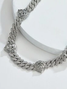 Zinc 1 Silver And Gold Fashion Simple Couple Men's Necklace - Silver - View 3