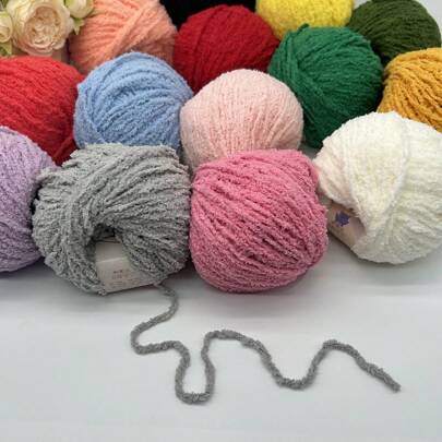 1入組50克柔軟珊瑚絨5mm厚度手工diy鉤針絨毛線,適用於編織圍巾、帽子、娃娃、毛絨毯、家居紡織品