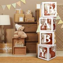 1pc Transparent Balloon Box With Letters (A-Z) For Baby Shower Gender Reveal, Diy Personalized Name Graduation Birthday Party Bride Wedding Anniversary Backdrop Decoration (White)