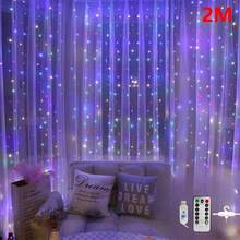 3米*3米300 LED燈簾串燈配遙控器（內置電池）可調節燈光和USB電源，適用於派對、節日、婚禮、臥室、宿舍室內裝飾 - 彩色 - 查看 6